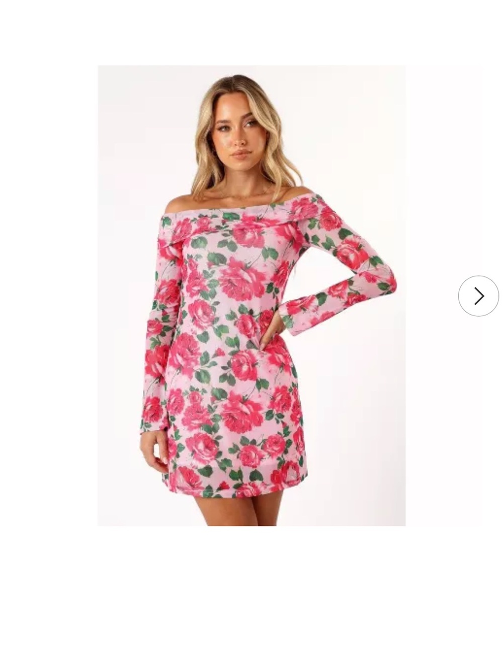 Petal and Pup Off-Shoulder Pink Floral Long-Sleeve Mini Dress